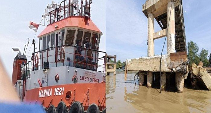 Jembatan P6 Lalan Kembali Disenggol Tugboat Pembawa Tongkang Batubara, Pondasi Rusak Parah