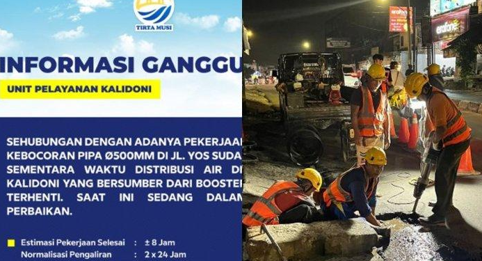 Infromasi Gangguan Aliran PDAM Tirtamusi di Unit Pelayanan Kalidoni, Estimasi Waktu 8 Jam